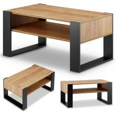 defiPad® Large Coffee Table with Storage Space, Modern Living Room Table Oak, 92 cm Wide Coffee Table, Solid and Stable Living Room Table, Coffee Table, Couch Table (Black + Oak)