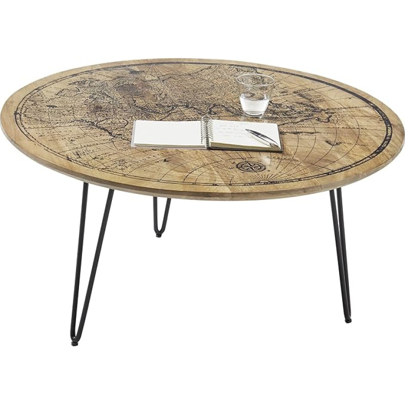 Your Tante Emma Napoca 83116S4 Coffee Table / Side Table / Living Room Table Mango Wood / Print Approx. 90 x 46 x 90 cm