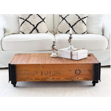 Uncle Joe´s Roosevelt kavos staliukas Vintage Shabby Chic stiliaus Medžio masyvo rudos spalvos su ratukais Medinė dėžutė Šalutinis stalas Kaimo namų svetainės stalas Medinis stalas Riešutmedžio stalas