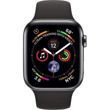 Apple Watch Series 4 (GPS + Cellular, 44 mm) Stainless Steel Case Space Black with Black Sports Strap (Refurbished)