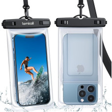 Lamicall Waterproof Mobile Phone Case, Waterproof Mobile Phone Case - [2024 Airbag Design] Pack of 2 Underwater Case with Card Holder, IPX8 Waterproof Phone Case for iPhone, Sumsung, Smartphone up to