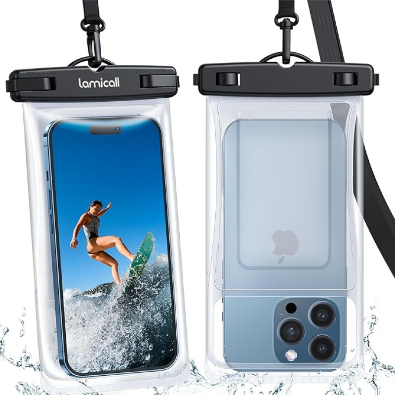 Lamicall Waterproof Mobile Phone Case, Waterproof Mobile Phone Case - [2024 Airbag Design] Pack of 2 Underwater Case with Card Holder, IPX8 Waterproof Phone Case for iPhone, Sumsung, Smartphone up to