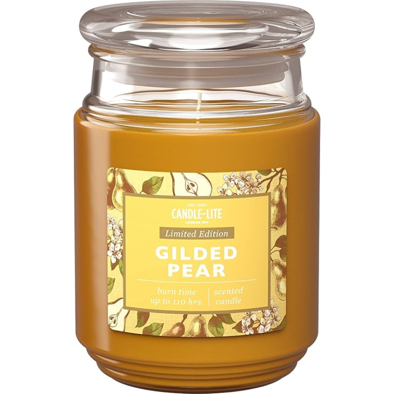 Candle-Lite Scented Candle in Glass with Lid Gilded Pear Scented Candle Fruity Candles Long Burning Time (up to 110 h) Candles Gold Scented Candle Large (510 g)