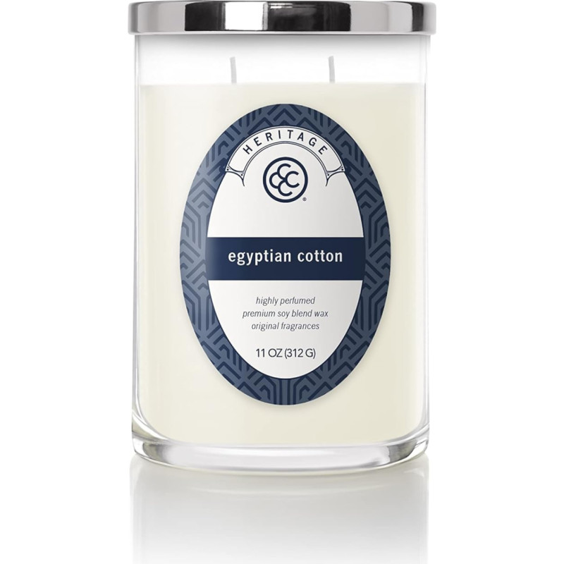 Colonial Candle Scented Candle in Glass with Lid, Egyptian Cotton, Scented Candle, Fresh Laundry, Candle with Multiple Wicks, Candles Long Burning Time (80 H), Candle White (312 g)