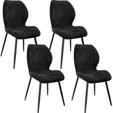 Valgomojo kėdės, 4 vnt., modernios valgomojo kėdės, virtuvės kėdės, su lino kempinės pagalvėlėmis, metalinėmis kojomis ir deimantiniu raštu, minkštos, juodos spalvos