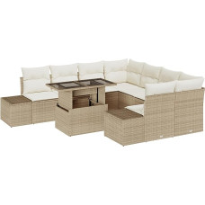 9-teiliges Garten Sofa Set mit Kissen Beige Poly Rattan Gartenlounge Modelis3349157