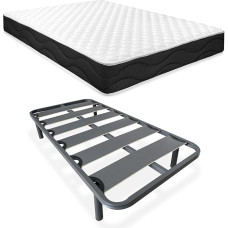 Homey Sleep Pro Complete Bed with Reversible Mattress + Reinforced Slatted Base - Alloy Steel, Grey, 105 x 190 cm