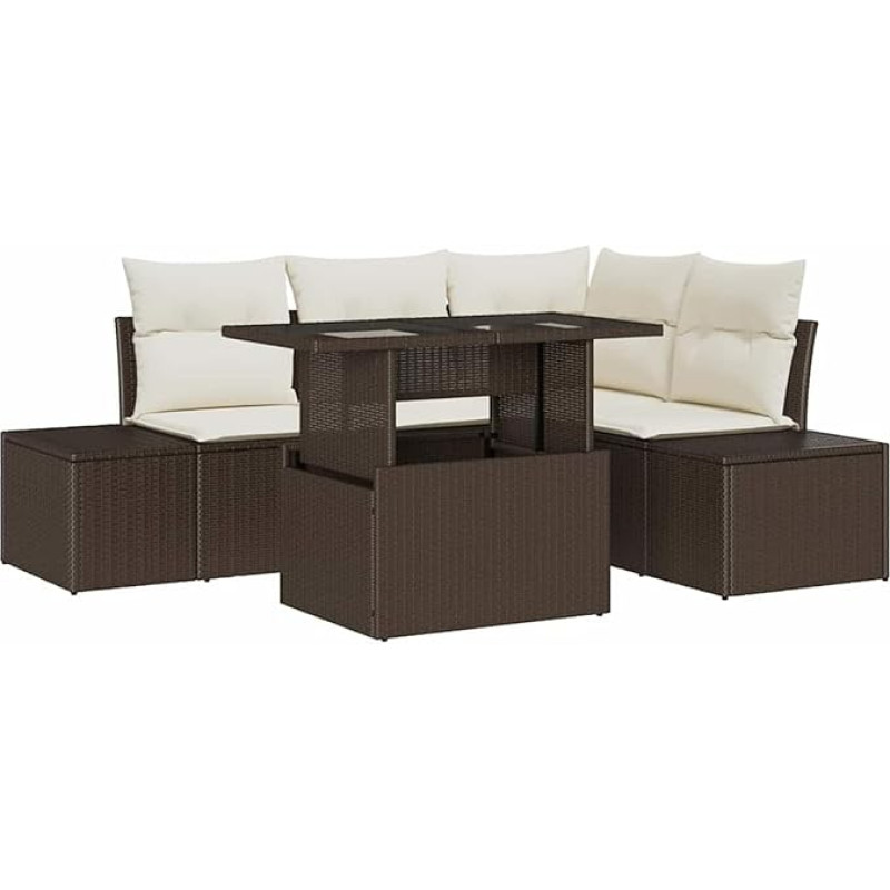 5 dalių sodo sofos komplektas su kilimais Braun Poly Rattan Gartenlounge Modelis3349174