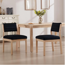 Dining Room Chairs, Set of 2, Comfortable Padded Velvet Kitchen Chairs with Wooden Legs for Dining Room, Black