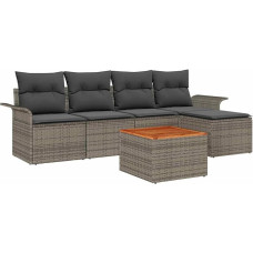 6-teiliges Garten-Sofa-Set mit Kissen Grau Rattan Akazie Gartenlounge Modelis3347314