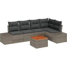 6-teiliges Garten Sofa Set mit Kissen Grau Poly Rattan Akazie Gartenlounge Model3356627
