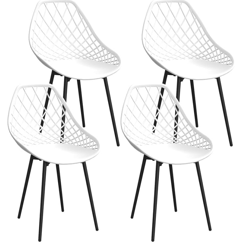 LEWE 4 valgomojo kėdžių rinkinys, polipropileno sėdynė su metalinėmis kojomis, atsparios vandeniui sodo kėdės, virtuvės kėdės, nupjauta nugarėlė, be porankių, baltos spalvos
