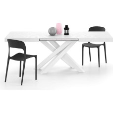 MOBILI FIVER, Emma 140 cm išskleidžiamas stalas, baltas betonas su baltomis X kojomis, laminuotas, geležis, pagamintas Italijoje