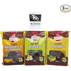 Berggold XXL Value Pack Jelly Oranges & Lemons Jelly Pears Jelly Bananas with TopCandy Give-Away 3 x 250 g