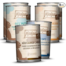 MjAMjAM Premium drėgnas maistas katėms Mix Pack V, Pure Meat Enjoyment, 6 vnt. (6 x 400 g), be grūdų, su papildoma mėsa, mėsingas