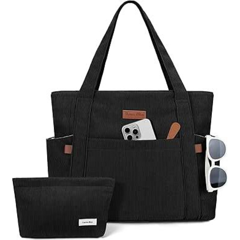 Captain Blues moterų velvetinis krepšys, didelis krepšys su nešiojamojo kompiuterio skyriumi, pirkinių krepšys su užtrauktuku ir minkštu medvilniniu pamušalu, darbo krepšys universitetui, mokyklai, mokytojui