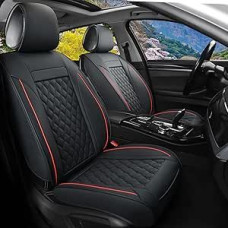 Automobilių sėdynių užvalkalai iš dirbtinės odos, universalūs, tinkantys daugumai lengvųjų automobilių, visureigių, sedanų ir sunkvežimių, priekinių sėdynių užvalkalai, juodi/raudoni