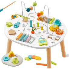 Didžiulis medinis veiklos stalas 1+ metams, 11-in-1 Montessori mokymosi stalas su karoliukų labirintu, formų rūšiuokle, žvejybos žaidimu - sensorinio vystymosi žaislas mažyliams, kūdikiams