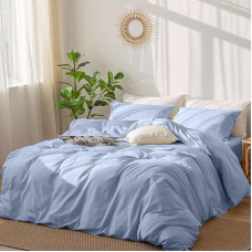 Medvilninė patalynė 220 x 240 cm Paprastas šviesiai mėlynas patalynės komplektas Dvivietė lova Minkšta pūkuota šiuolaikiška paprasta minkšta medvilninė patalynė 3 dalių su užtrauktuku ir 2 pagalvių užvalkalais 80 x 80 cm