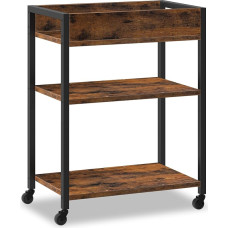 HOOBRO EBF64TC01 3 pakopų serviravimo vežimėlis su apsauginiais kraštais Virtuvės vežimėlis Virtuvės lentyna Baro vežimėlis 64 x 40 x 85 cm, skirtas valgomajam, svetainei, barams, vintažinė ruda ir juoda spalvos