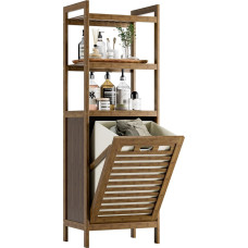 HITNET Vonios spintelė su skalbinių krepšiu, skalbinių spintelė, bambuko vonios kambario spintelė su skalbinių krepšiu ir 3 atviromis lentynomis, 32 L nuimamos vidinės kišenės su rankenomis, skirta vonios kambariui, miegamajam, riešutmedžiui