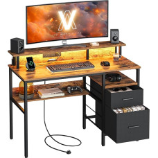 VASAGLE LWD093K01 Kompiuterinis stalas su audiniu ir monitoriaus stovu bei LED apšvietimu 55 x 120 x 90 cm Įmontuoti lizdai 2 USB lizdai, skirti namų biurui Vintage Brown