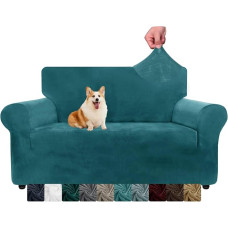 CHELZEN Velvet Couch Covers 2-Seater Thick Stretch Sofa Covers for Dogs Pets Non-Slip Love Seat Couch Slipcover Washable Furniture Protection for Living Room (2 Seater, Peacock Blue)