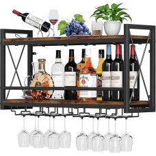 Homeiju Wall Mounted Wine Rack Bottle Glass Holder Wood Metal Retro Floating Wine Rack Wine Bottle Display Wall Storage Rack for Kitchen Dining Room Home Bar