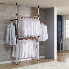 Telescopic Wardrobe System, Adjustable Height & Width, 2 Clothes Rails, No Drilling, for Bedroom, Wardrobe, Apartment
