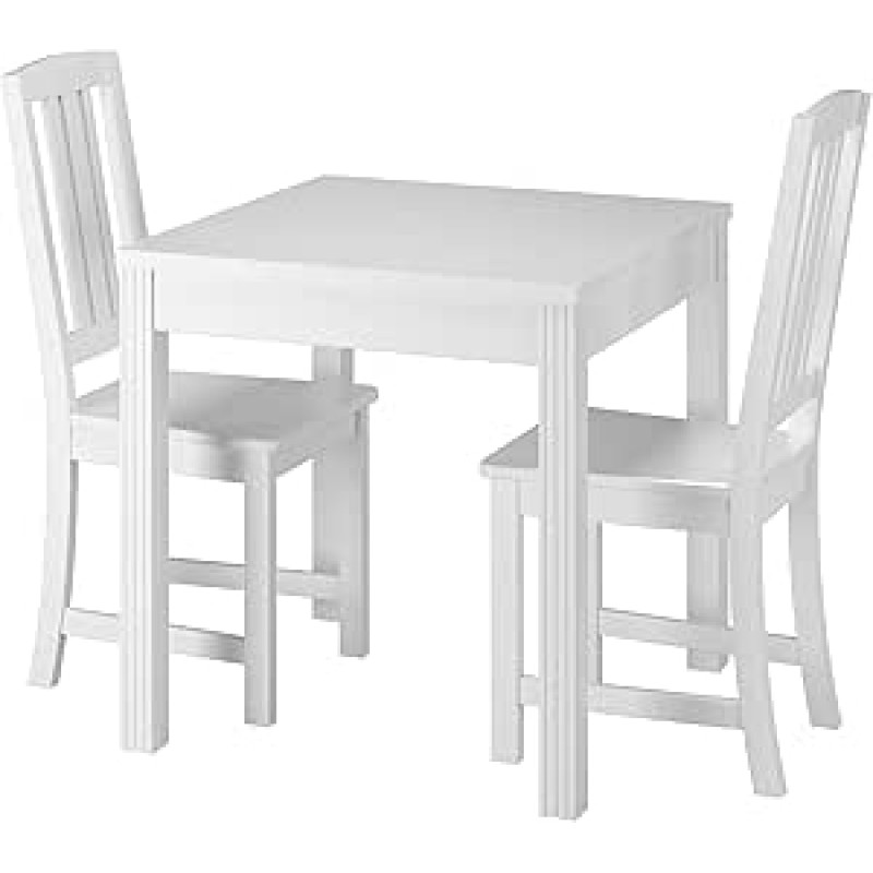 Gražus valgomojo komplektas su stalu ir 2 kėdėmis iš pušies masyvo 90.70-50 C Washed White W-Set 22