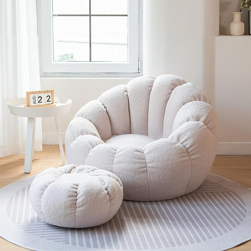 DTLEO Bean Bag Cover Bean Bag vaikams ir paaugliams (be užpildo), Indoor Outdoor Armchair Bean Bag Cover Seat Furniture Bean Bag Bean Bag Bean Bags, White