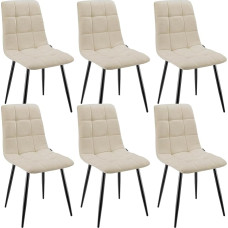 WAFTING Valgomojo kėdės 6 minkštų aukštos atlošo lininio dizaino valgomojo kėdžių rinkinys su metaliniu pagrindu valgomajam, svetainei, virtuvei, miegamajam ir priimamajam, smėlio spalvos