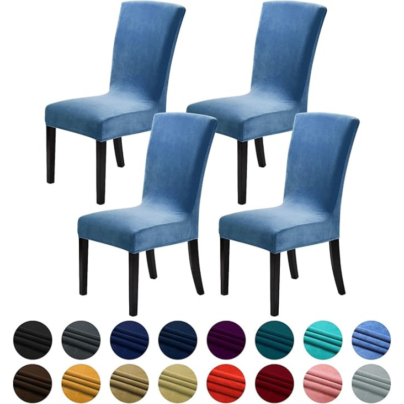 Howhic Velvet kėdžių dangteliai valgomojo kambariui, 4 vnt., elastingi valgomojo kėdžių dangteliai, plaunamos virtuvės kėdės, elegantiška dekoracija namams ir banketams (upės pusė, 4 vnt.)