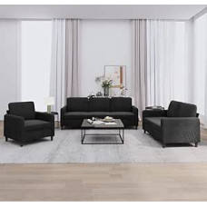LAPOOH 3201939 3 dalių sofos komplektas, juodas aksomas, poilsio sofa, sofos ir kušetės, poilsio sofa, svetainės sofa, sofa su