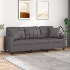 JUNZAI 3200810 3-vietė sofa su dekoratyvinėmis pagalvėlėmis, pilka 180 cm, dirbtinė oda, Sofos ir sofos, Sofa svetainė, Sofa paauglių kambariui, Sofa poilsiui, Sofa miegamajam, Minkšta sofa
