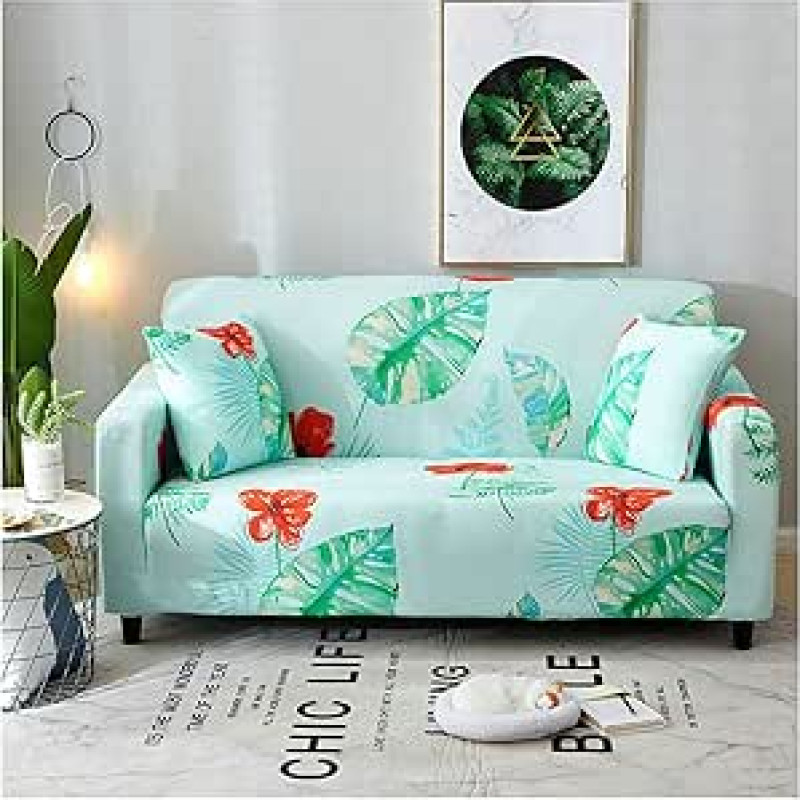 KnSam Sofos užvalkalas, sofos užvalkalas, atogrąžų lapai, poliesterio sofos kėdės apsauga, neslystantis, elastingas, su fiksuotomis putų juostelėmis, tinka 2-3 vietų sofai, sofos užvalkalas, šviesiai žalias, 1 vieta, 90-140 cm