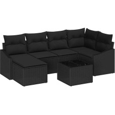Rantry 7-teiliges Garten Sofa Set mit Kissen Beige Poly Rattan Gartenlounge Modelis3346803