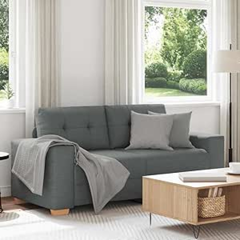 IKAYAA 2 vietų sofa, 140 cm maža sofa, šiuolaikinė mini sofa, dvivietė, siūtos mažos sofos svetainei, miegamajam, biurui, butui, tamsiai pilka