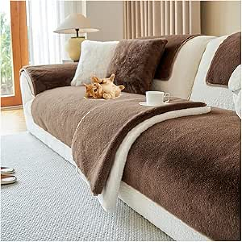 QSZTJJ Velvet Sofos užvalkalas 1 2 3 4 vietų, L formos sofos užvalkalai, itin minkštas sofos užvalkalas, sofos užvalkalas, sofos / sofos užvalkalas, kampinė sofos apsauga (tamsiai ruda, 70 x 120 cm)