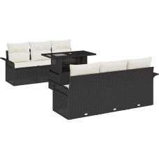 Rantry 7-teiliges Garten-Sofa-Set mit Kissen Schwarz Poly-Rattan Gartenlounge Modelis3348203