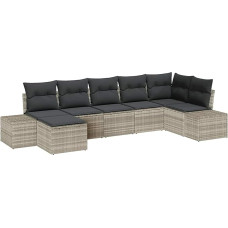 7-teiliges Garten-Sofa-Set mit Kissen in Hellgrau aus Poly Rattan Gartenlounge Modelis3347152