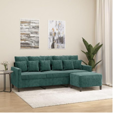3 vietų sofa su taburete, sofa, kušetė, poilsio sofa, minkšta sofa, poilsio sofa, svečių sofa, dvigulė sofa, kampinė sofa, šezlongas svetainei, miegamajam, svečių kambariui, tamsiai žalia, 180 cm,