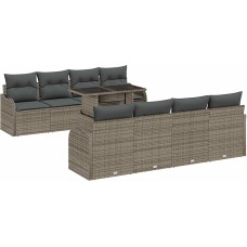 9-teiliges Garten Sofa Set mit Kissen Grau Poly Rattan, 2-Sitzer Garten Sofa mit Kissen Grau Poly Rattan Gartenlounge Modelis3348425