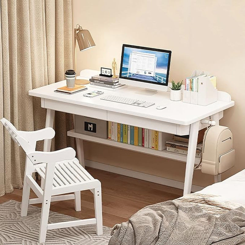 Natūralus bambuko kompiuterio stalas Studentai Modernus paprastas namų biuro stalas su 2 stalčiais ir lentynomis 47