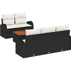 6-teiliges Garten Sofa Set mit Kissen Schwarz Poly Rattan Akazie Gartenlounge Model3347516