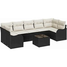 8 dalių sodo sofos komplektas su pagalvėlėmis iš juodojo poliaratono, 2 sėdimų vietų sodo sofa su laikymo vieta ir pagalvėlėmis iš juodojo poliaratono sodo poilsio kambarys Modelis3354286