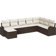 8-teiliges Garten Sofa Set mit Kissen Braun Poly Rattan, 2-Sitzer Garten Sofa mit Stauraum & Kissen Braun Poly Rattan Gartenlounge Modelis3354827