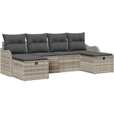 6 dalių sodo sofos komplektas su kilimėliais Hellgrau Poly Rattan, 2 dalių sodo sofa su stalčiumi ir kilimėliais Hellgrau Poly Rattan Gartenlounge Modelis3360353