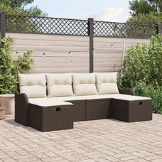 Sofa Set mit Kissen 6 pcs Braun und Creme Poly-Rattan Gartenmöbel Modelis3359017