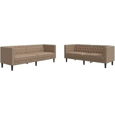 Chesterfield-Sofa für Wohnzimmer, 3-Sitzer und 2-Sitzer Chesterfield, 2-teilig, Cappuccino, Kunstleder